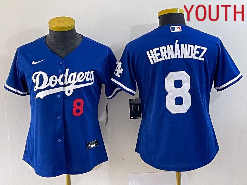 Youth Los Angeles Dodgers 8 Hernandez Blue Nike Game 2023 MLB Jersey